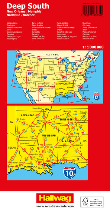 10 USA Deep South 1.000.000 - Hallwag Straßenkarte
