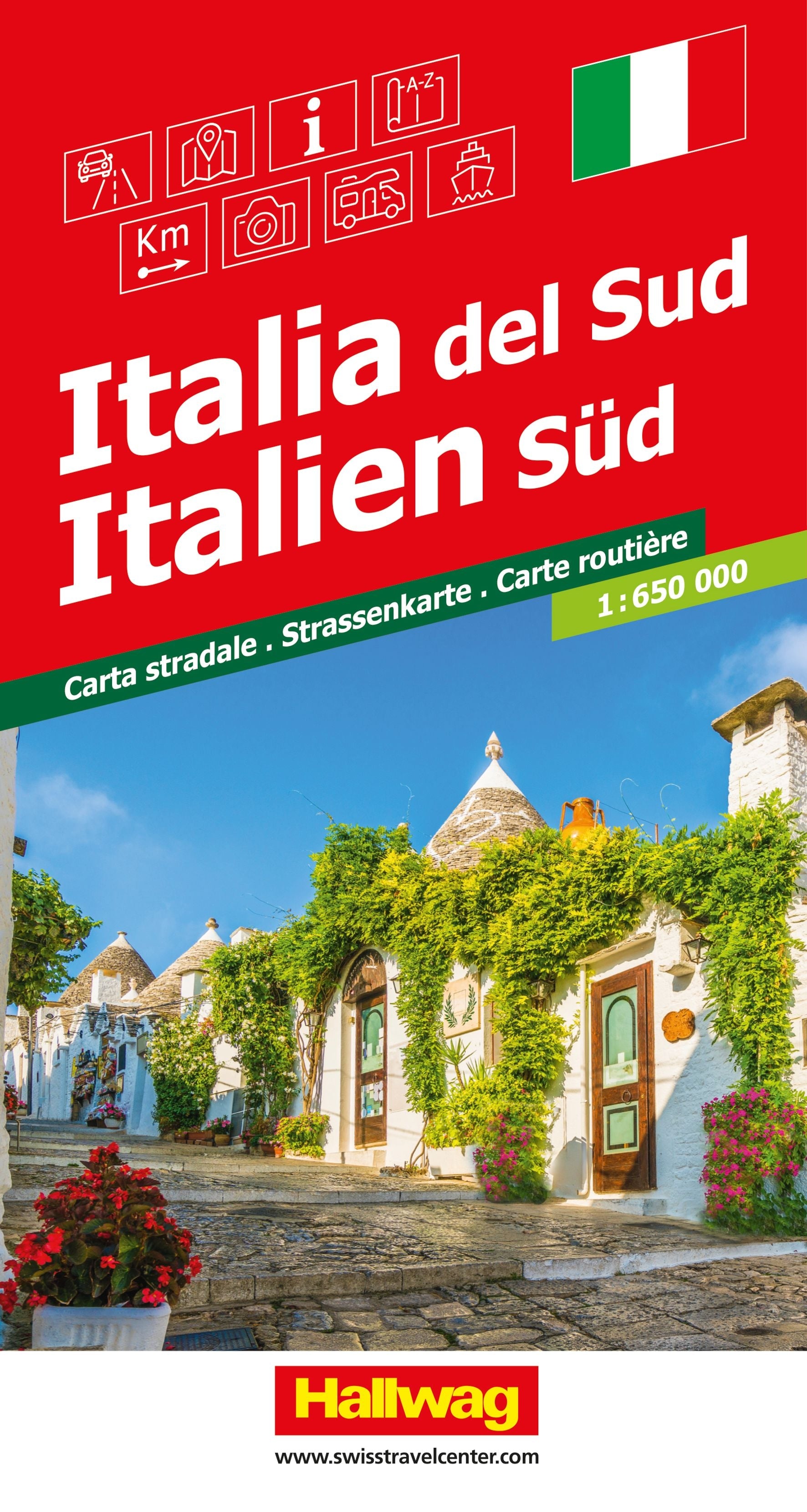 Italien Süd - 1:650.000 - Hallwag Straßenkarte
