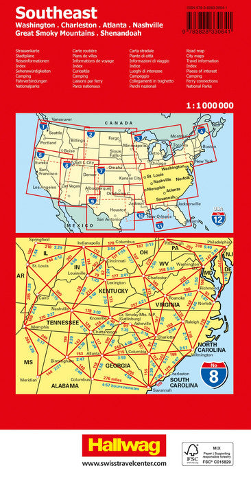 08 USA Southeast 1:1.000.000 - Hallwag Straßenkarte