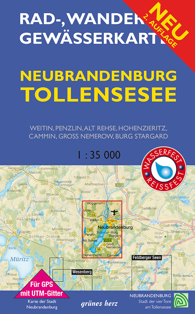 Neubrandenburg, Tollensesee 1.35.000 - Rad-, Wander- und Gewässerkarte