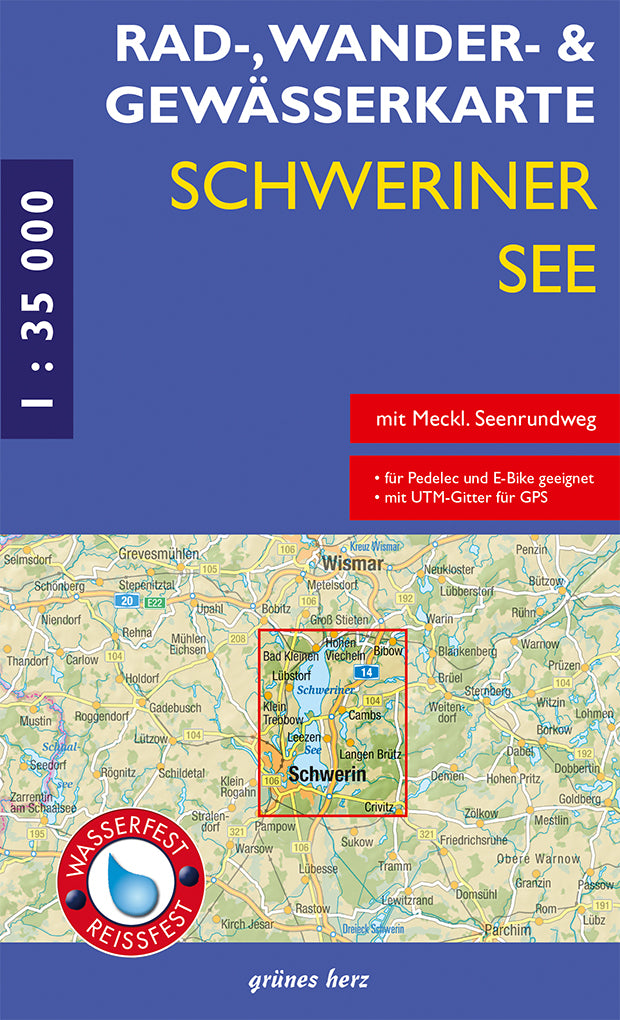 Schweriner See 1:35.000 - Rad-, Wander- und Gewässerkarte Grünes Herz