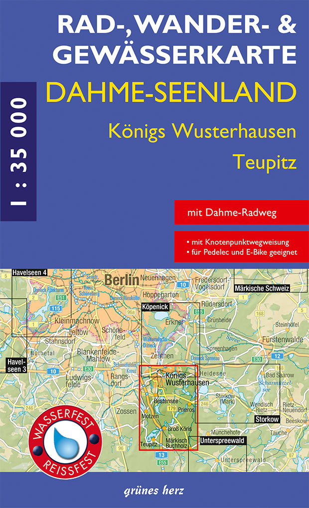 Dahme-Seen: Königs Wusterhausen, Teupitz 1:35.000 - Rad-, Wander- und Gewässerkarte Grünes Herz