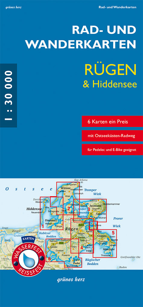 Rügen & Hiddensee 1:30.000 - Rad- & Wanderkarten-Set Grünes Herz