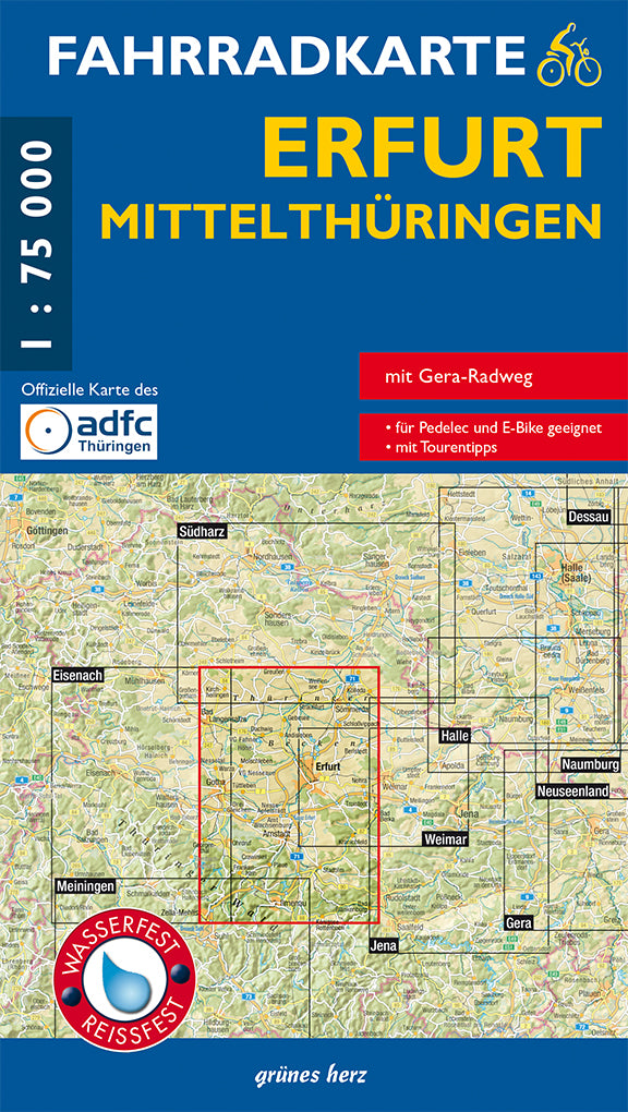 Erfurt, Mittelthüringen 1:75.000 - Fahrradkarte Grünes Herz