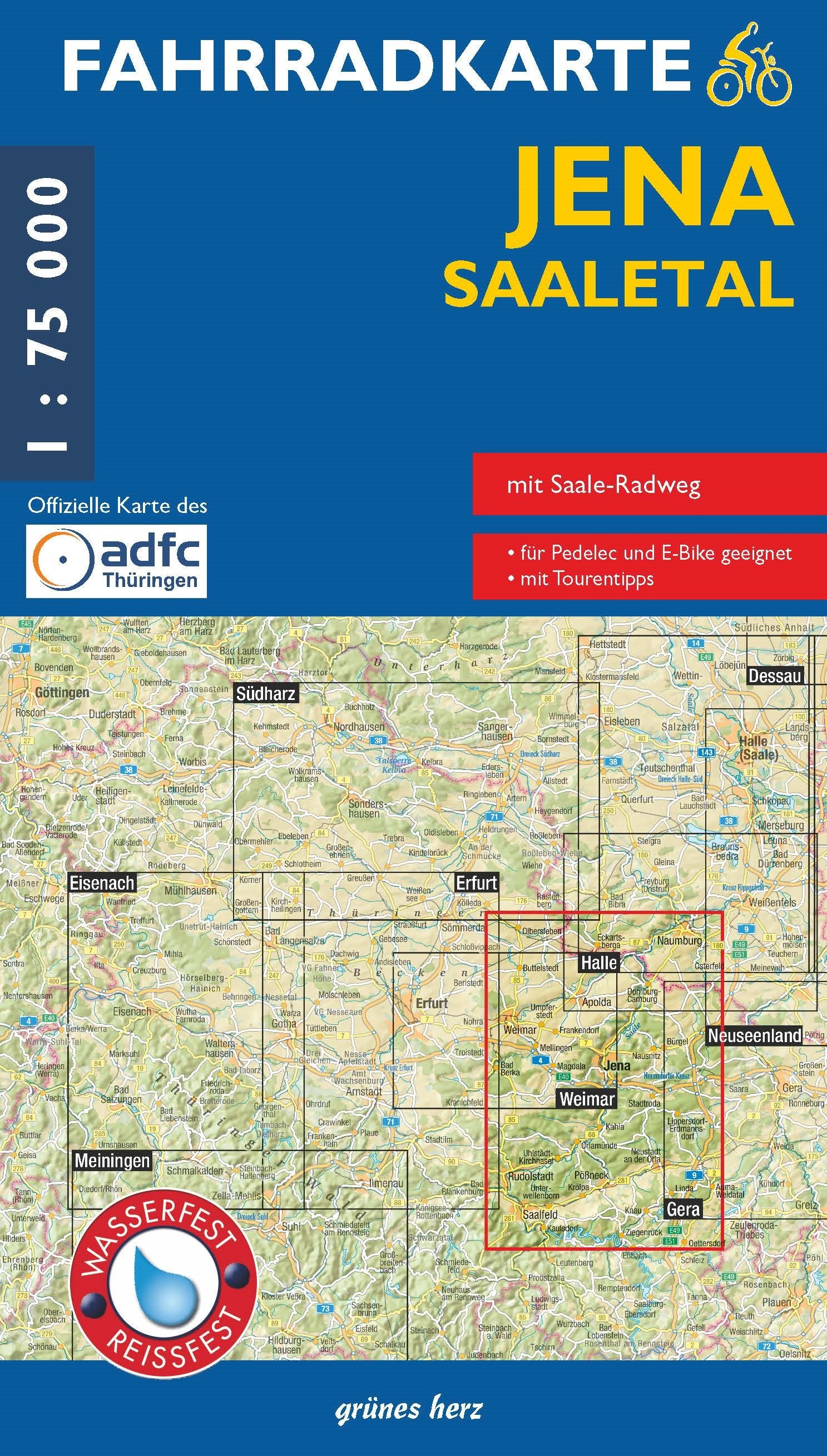 Jena, Saaletal 1:75.000 - Fahrradkarte Grünes Herz