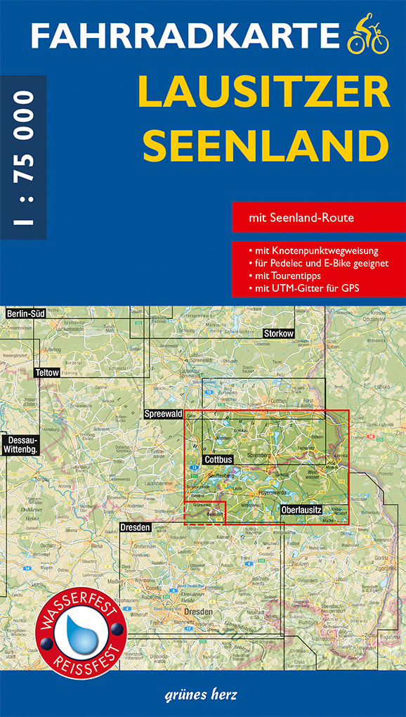 Lausitzer Seenland 1:75.000 - Fahrradkarte Grünes Herz