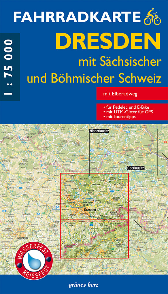 Dresden mit sächsischer und böhmischer Schweiz 1:75 000 - Fahrradkarte Grünes Herz