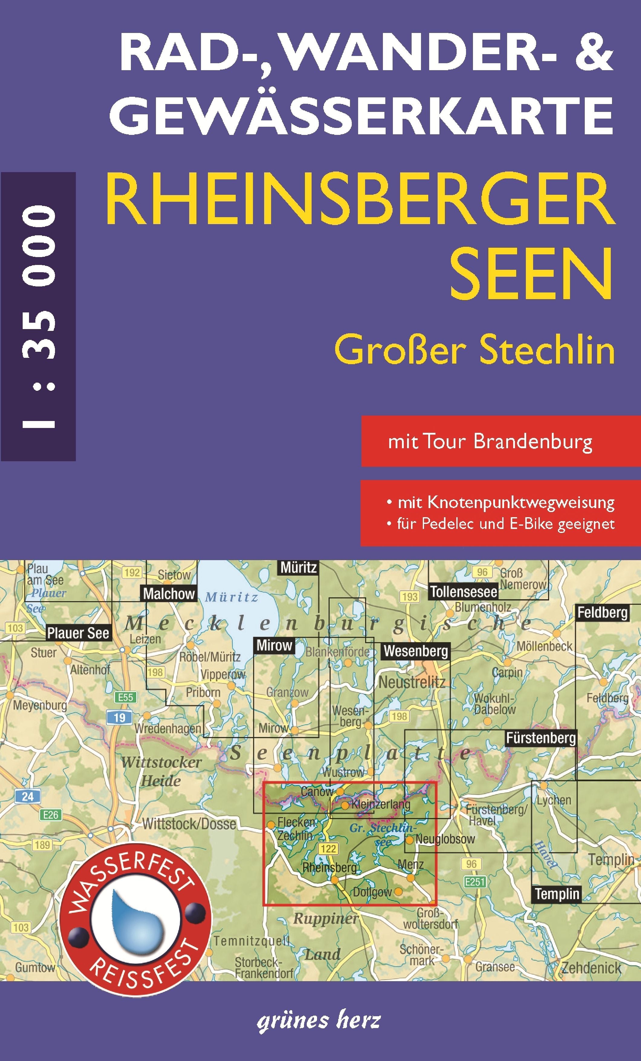Rheinsberger Seen, Gr. Stechlin 1:35.000 - Rad-, Wander- und Gewässerkarte Grünes Herz