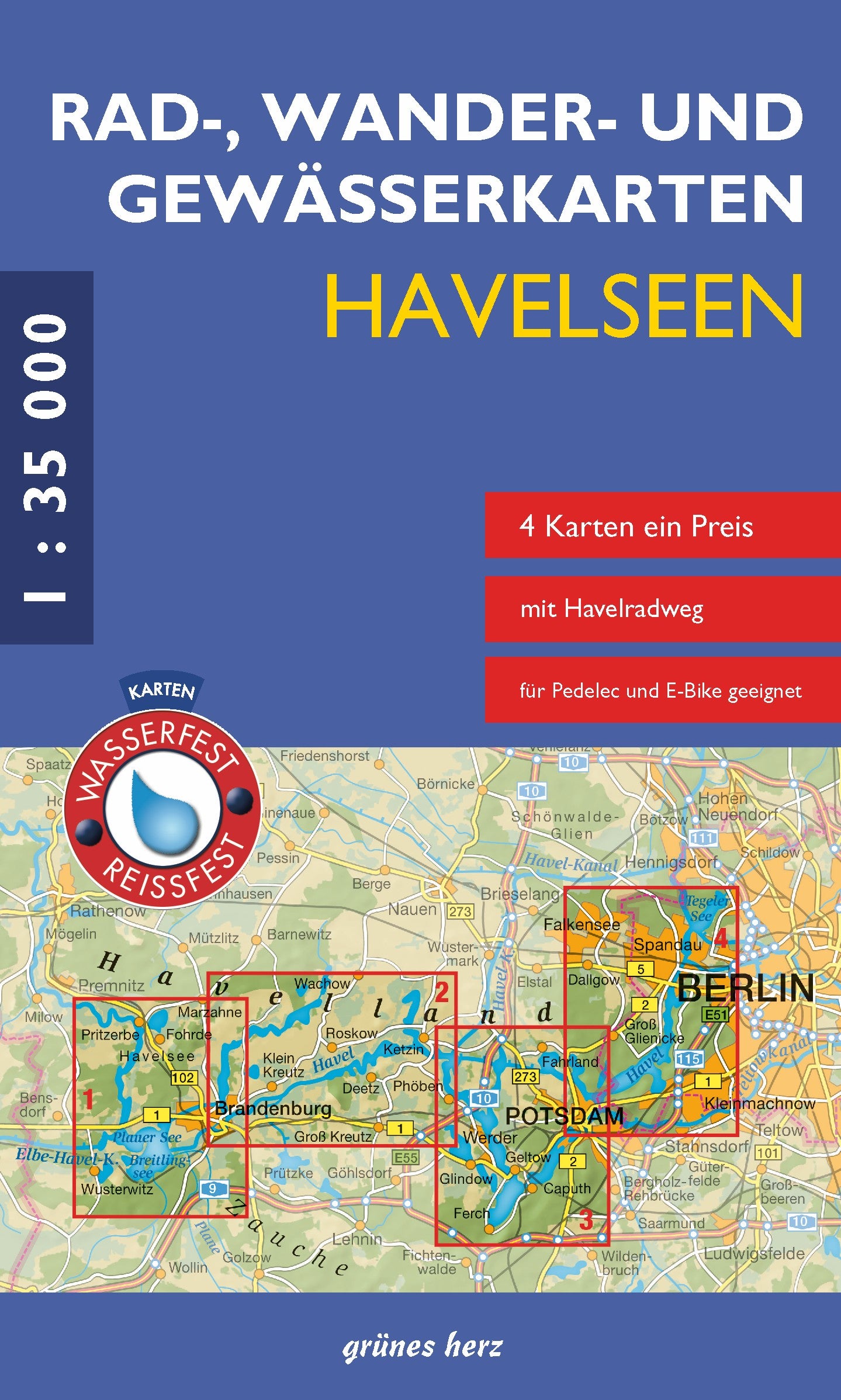 Havelseen 1–4 1:35.000 - Rad-, Wander- und Gewässerkarten-Set Grünes Herz