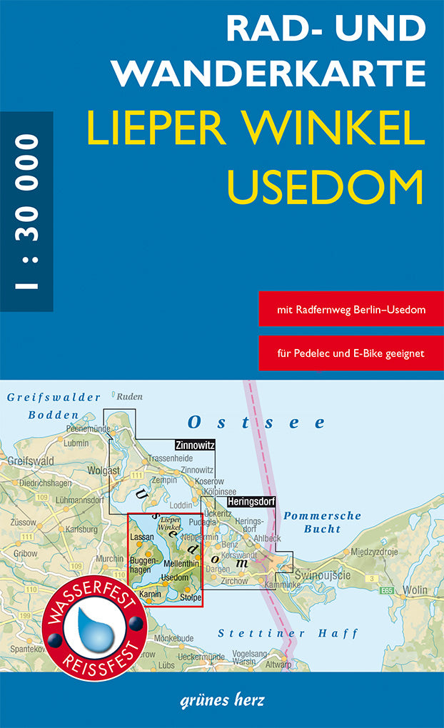 Lieper Winkel,Usedom 1:30.000 - Rad- & Wanderkarte Grünes Herz