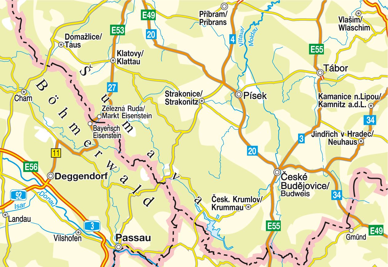 CS004 Südliches Egerland - Böhmerwald - 1:200.000 - Straßenkarte
