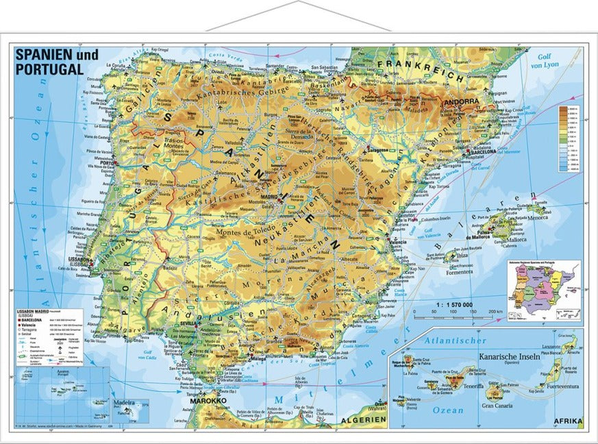 E501x Spanien und Portugal physisch 1:1.57 Mio. mit Bestäbung - 95x65 cm Stiefel Verlag