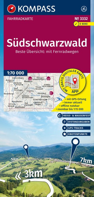 3332 Südschwarzwald 1:70.000 - KOMPASS Fahrradkarte