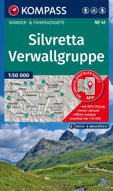 41 Silvretta, Verwallgruppe 1:50.000- Kompass Wanderkarten