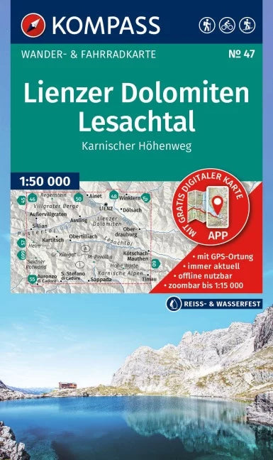 47 Lienzer Dolomiten, Lesachtal, Karnischer Höhenweg - 1:50.000 Kompass Wanderkarte