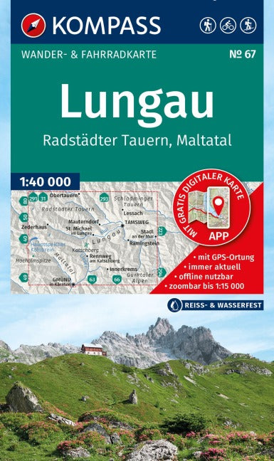 67 Lungau, Radstädter Tauern, Maltatal 1:40.000 - Kompass Wanderkarte