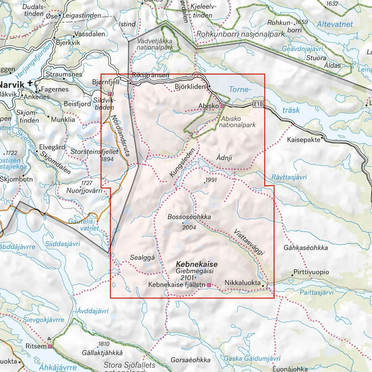 Kungsleden: Kebnekaise, Abisko & Riksgränsen 1:50 000