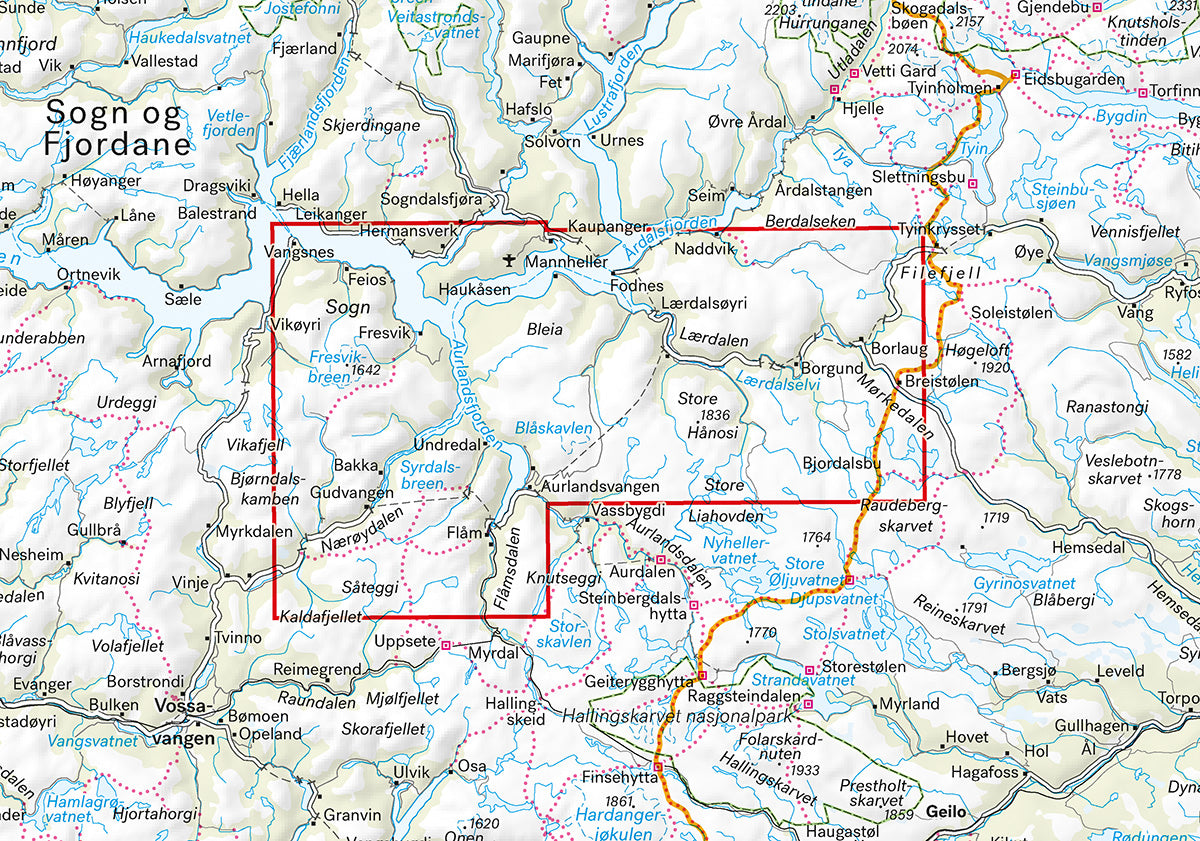 Nærøyfjorden & Lærdalen 1:50.000 Wanderkarte Calazo