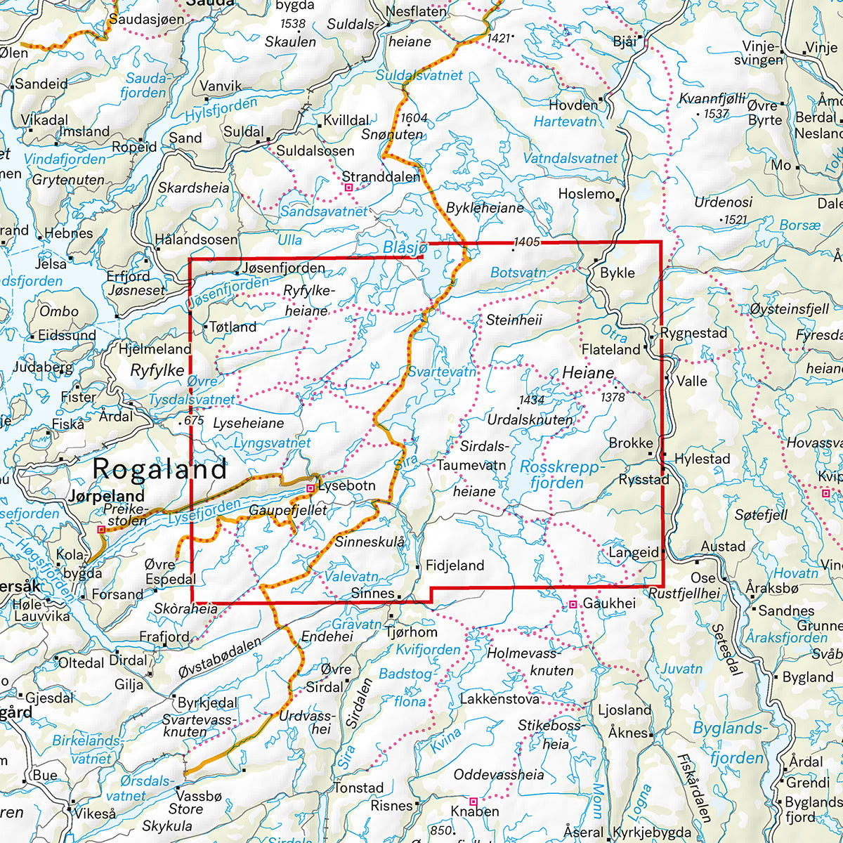 Lyseheiane - Sirdalsheiane & Setesdal Vesthei nord 1:50.000 Calazo Wanderkarte