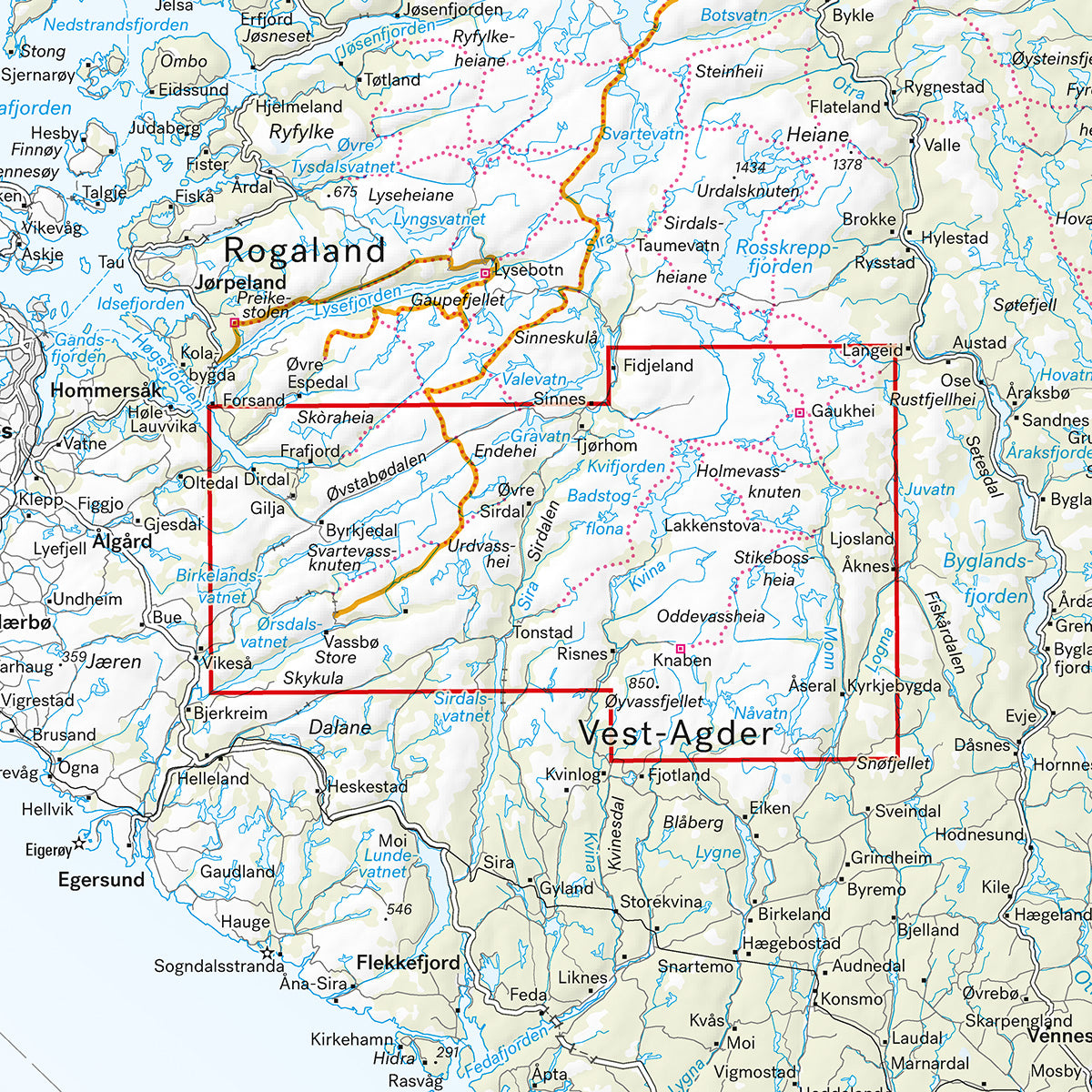 Bjerkreimsheiene & Setesdal Vesthei sør 1:50.000 Calazo Wanderkarte