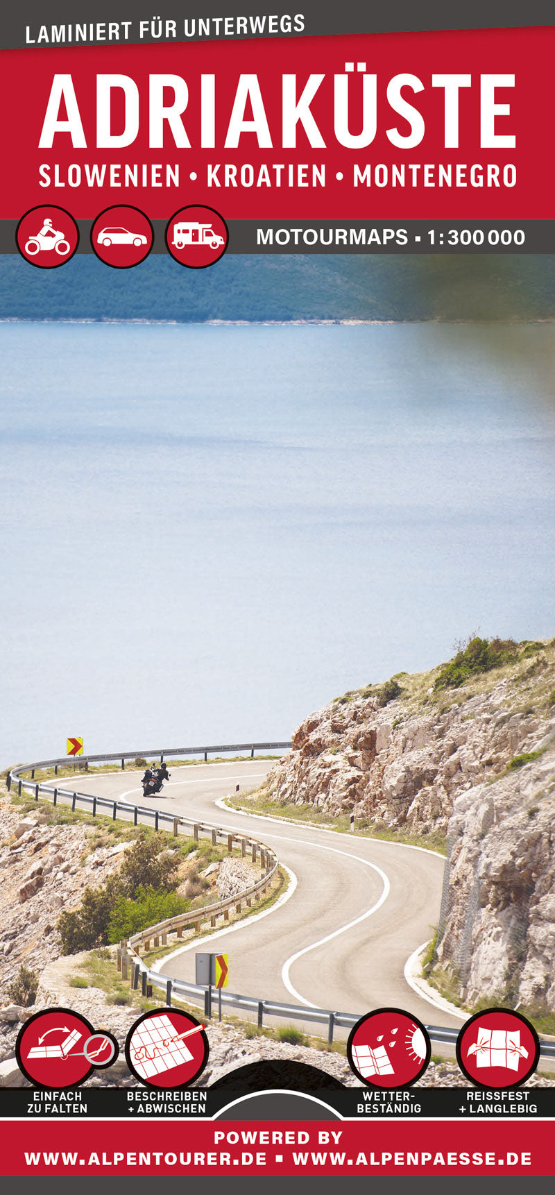 Adriaküste (Slowenien - Kroatien - Montenegro) 1:300.000 - MoTourMaps - Motorradkarte