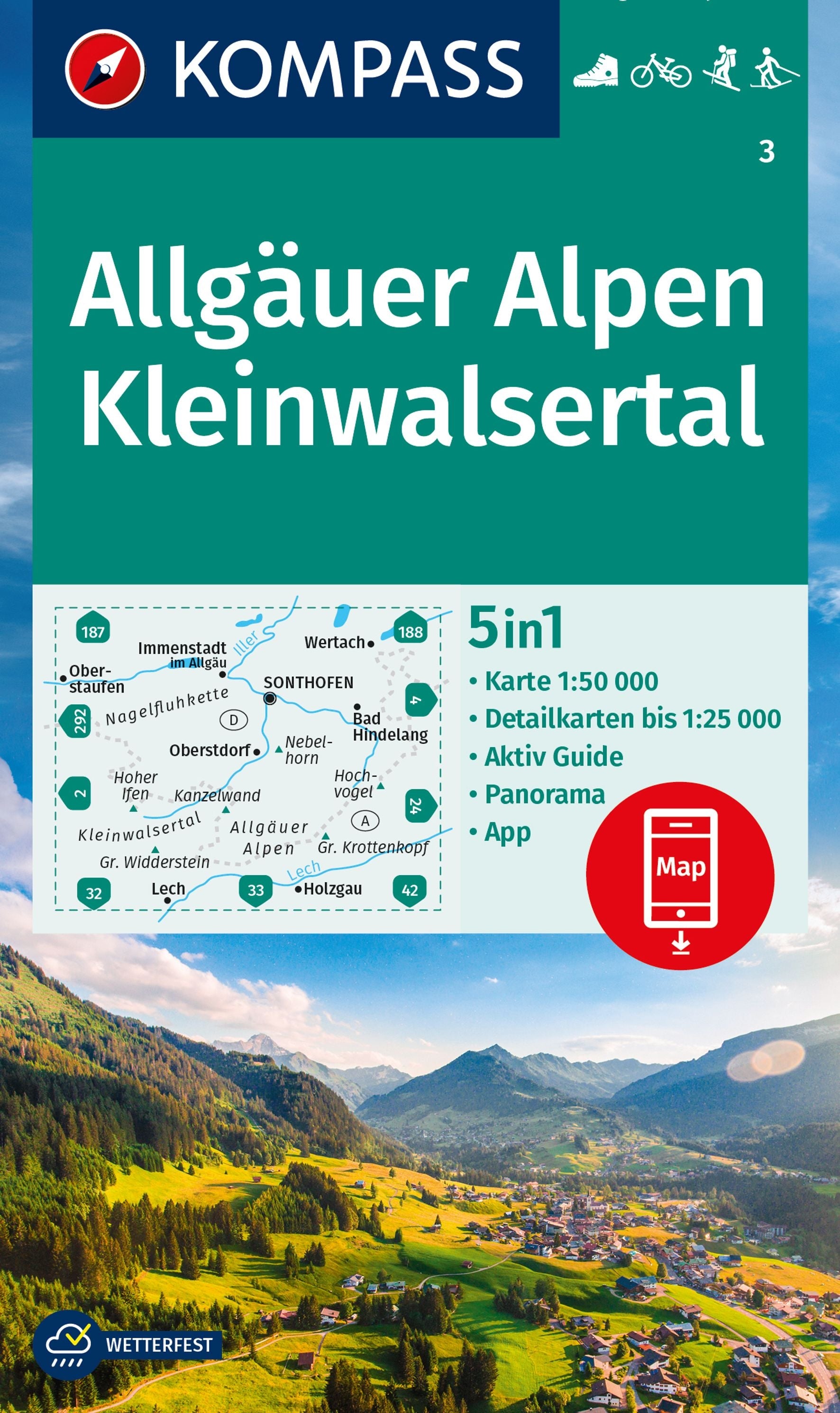 3 Allgäuer Alpen, Kleinwalsertal 1:50.000 - Kompass Wanderkarte