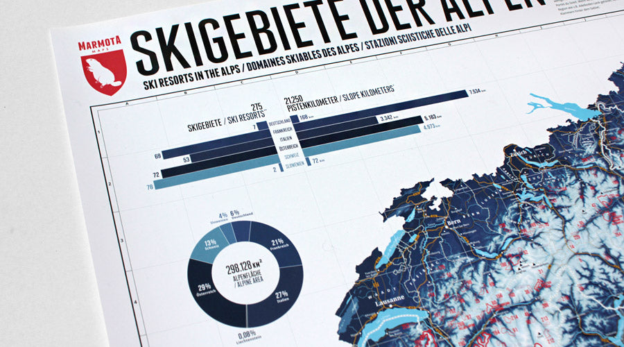 Alpenkarte mit 266 Skigebieten