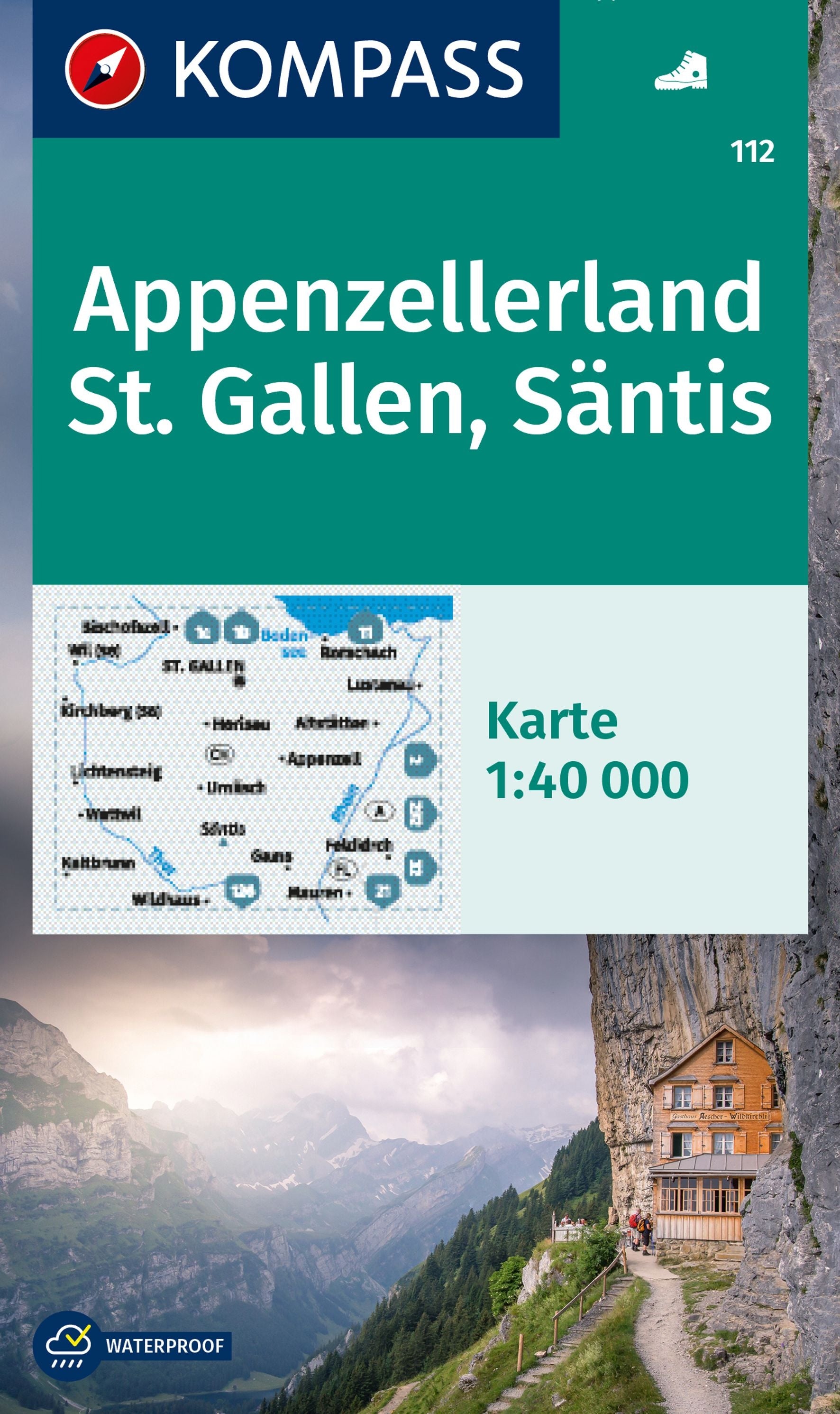 112 Appenzellerland, St. Gallen, Säntis 1:40.000 - Kompass Wanderkarte