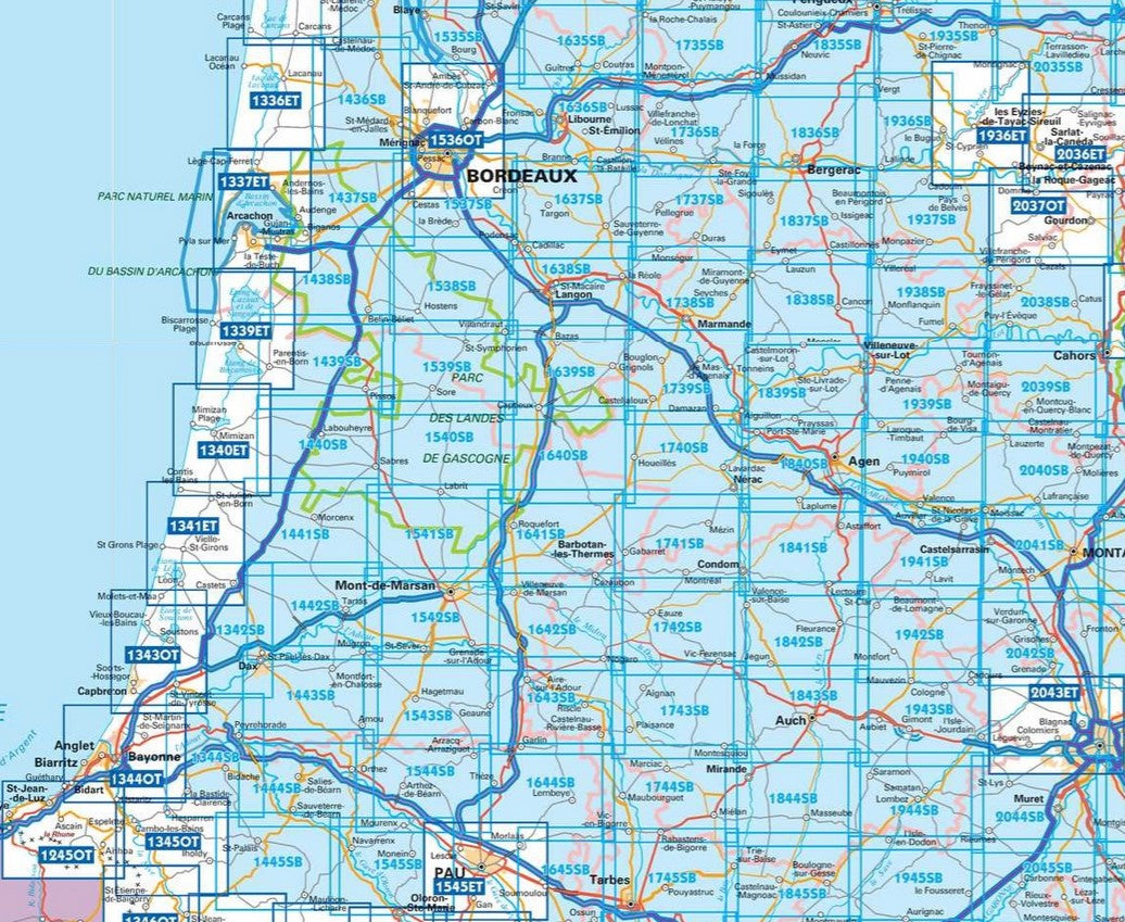 Aquitaine Süd 1:25.000 - Topographische Karte Frankreich Série Bleue
