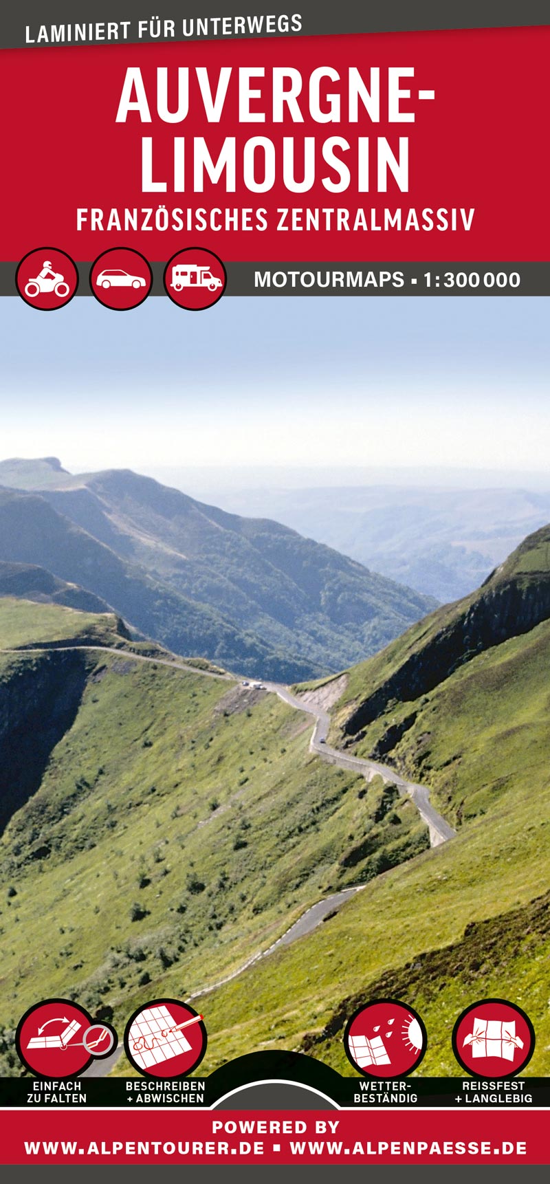 Auvergne-Limousin (Französisches Zentralmassiv) 1:300.000 - MoTourMaps - Motorradkarte