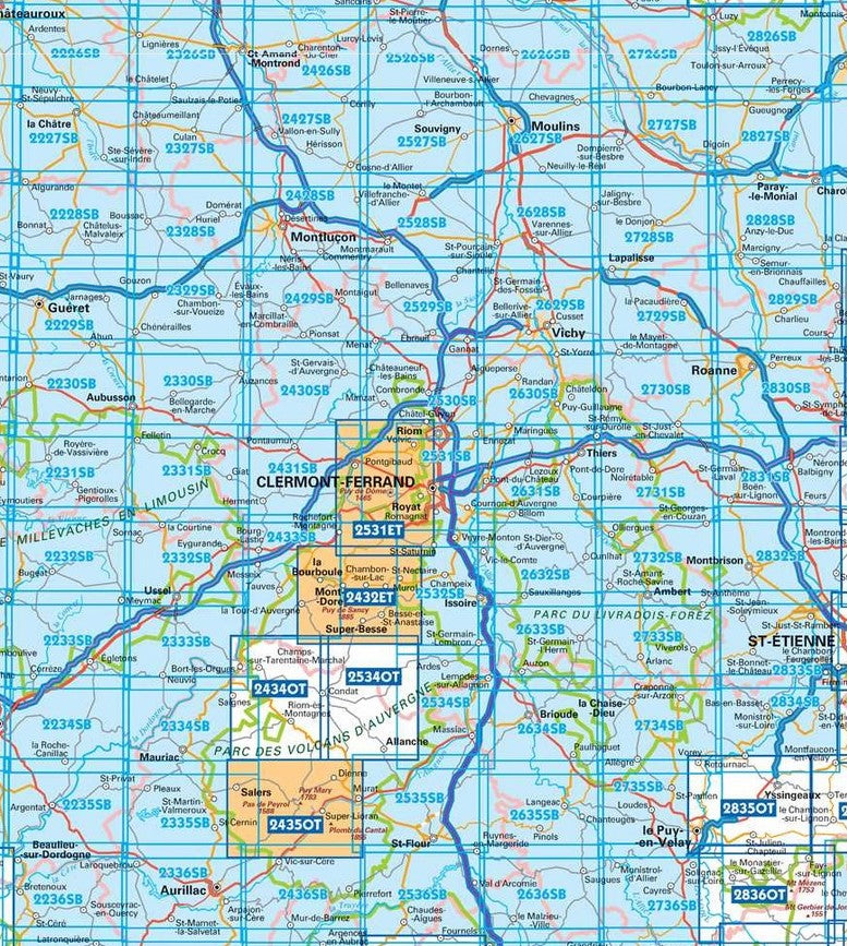 Auvergne 1:25.000 - Topographische Karte Frankreich Série Bleue