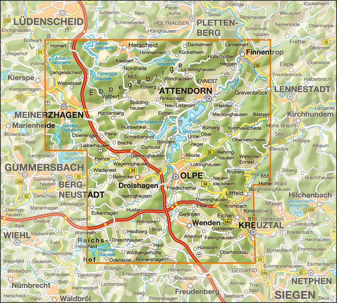 Wanderkarte Biggesee-Listersee 1:25.000