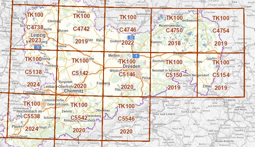 Sachsen 1:100.000 Topographische Karten