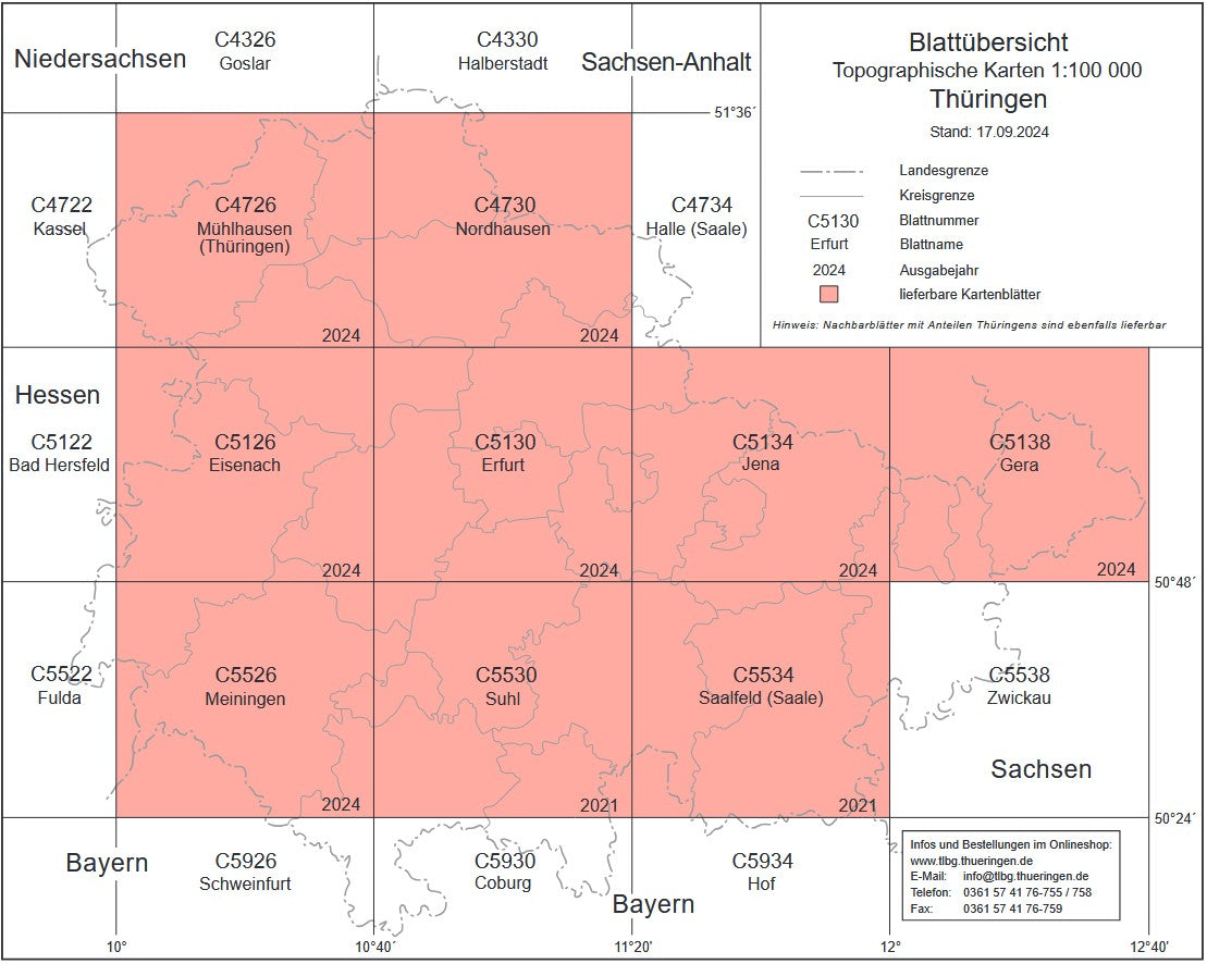 Thüringen 1:100.000 Topographische Karten