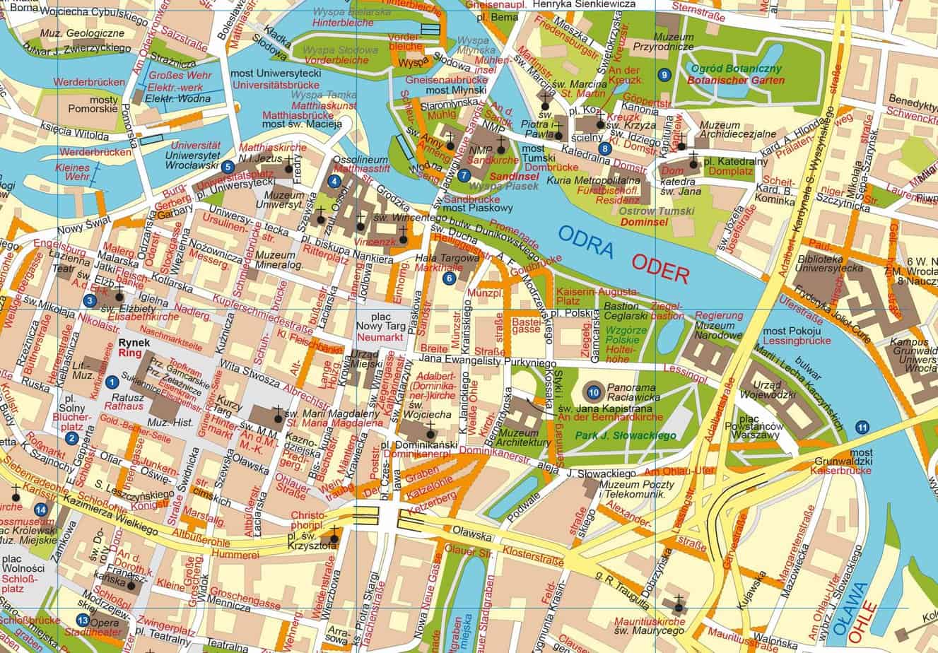 Breslau / Wrocław heute und 1932 - Stadtplan
