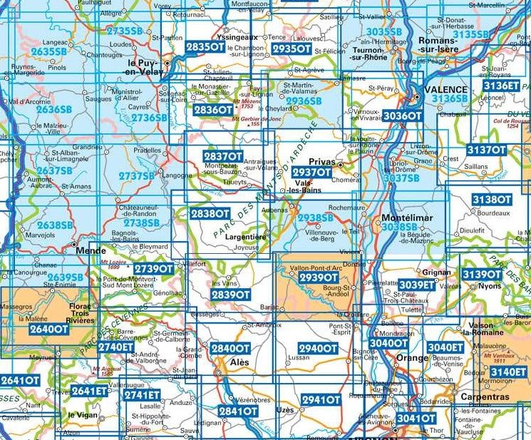 Cevennen, Ardéche 1:25.000 - Topographische Karte Frankreich Série Bleue