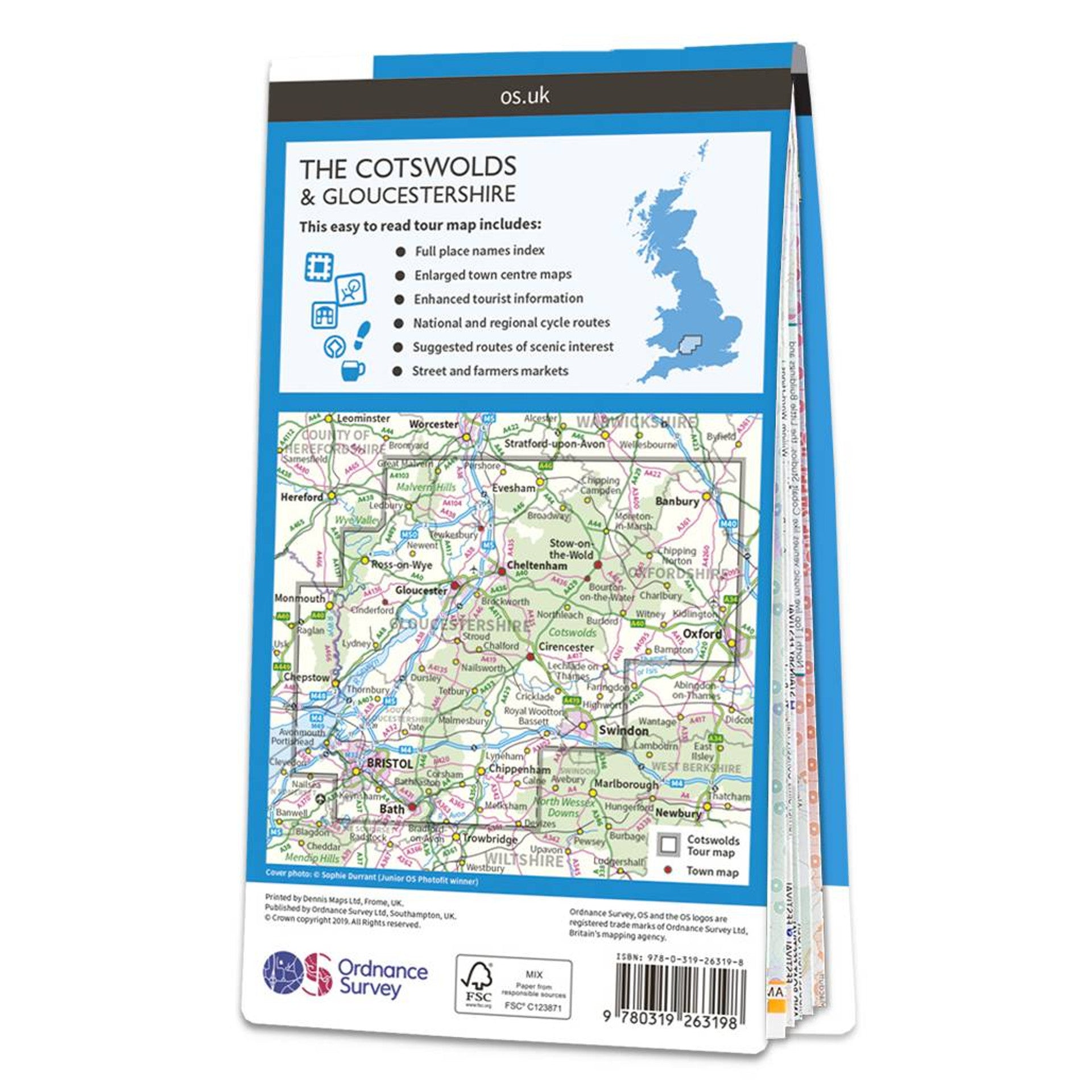 The Cotswolds & Gloucestershire 1:100.000 - Touristische Straßenkarte