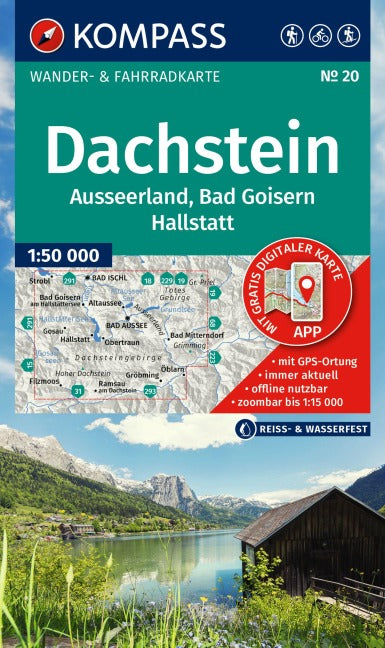 20 Dachstein, Ausseerland, Bad Goisern, Hallstatt 1:50 000 - Kompass Wanderkarte