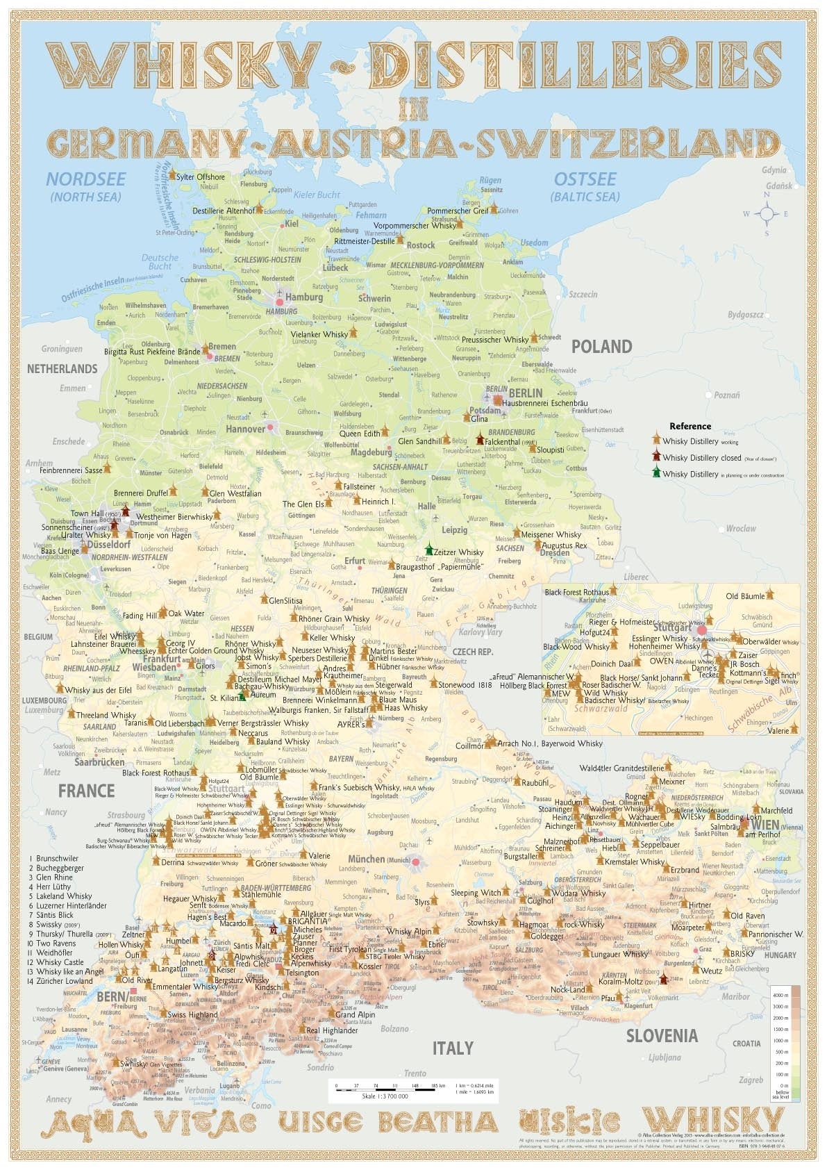 Whisky Distilleries Germany, Austria and Switzerland - Poster 42x60cm