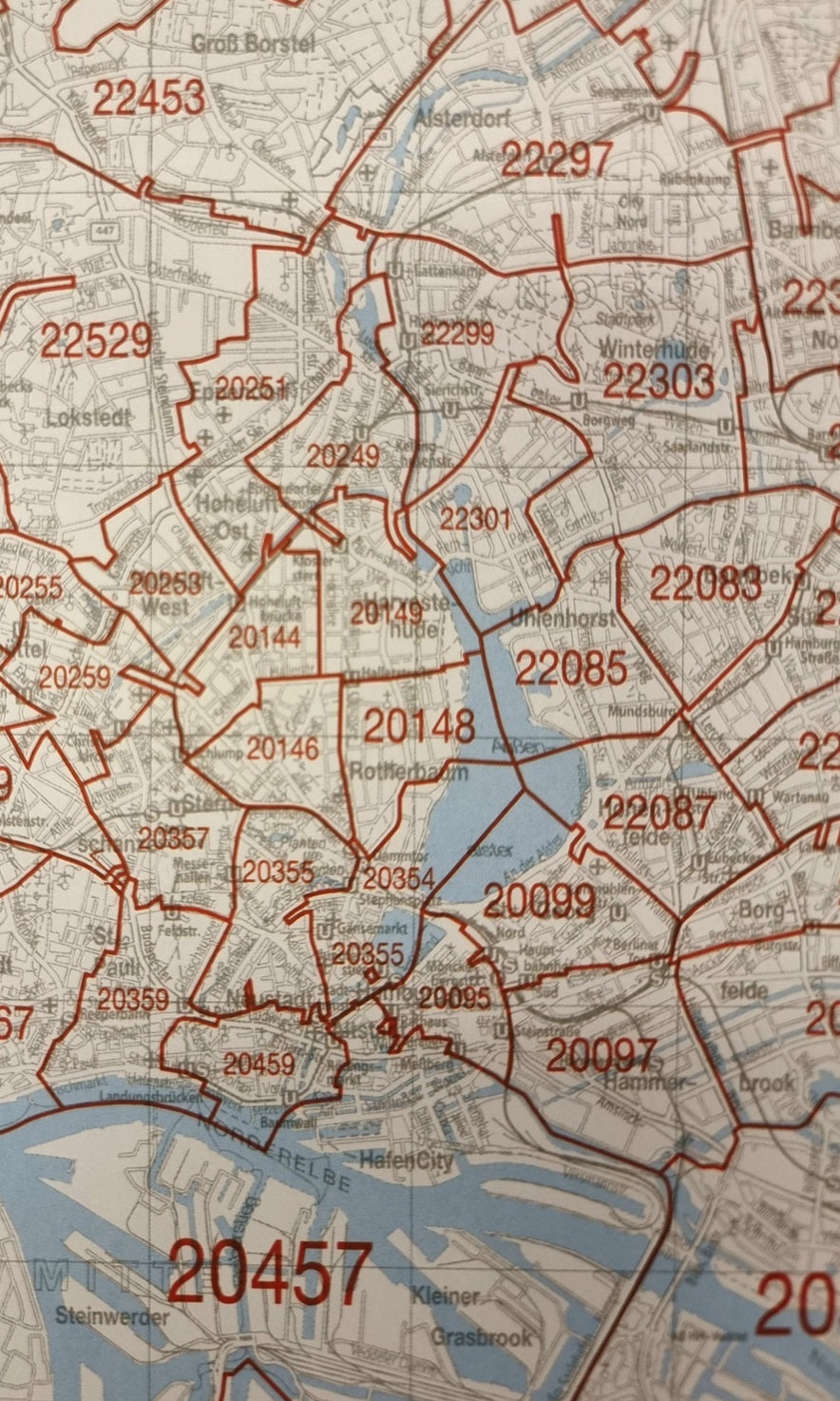 Postleitzahlenkarte Hamburg 1:60.000 gefaltet