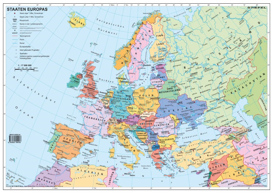 Europa (Politisch) - Handkarte A3