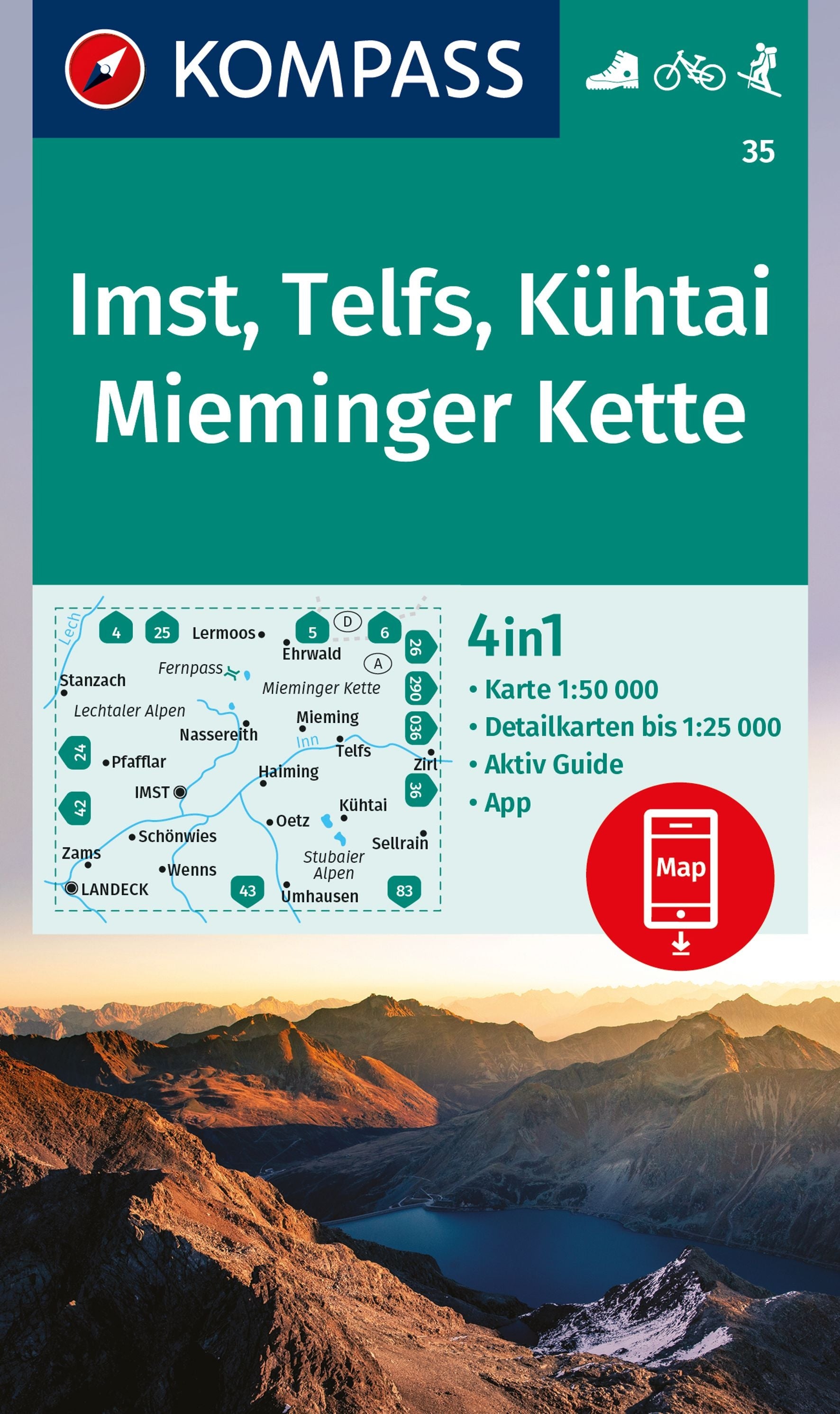 35 Imst, Telfs, Kühtai 1:50.000 - Kompass Wanderkarte