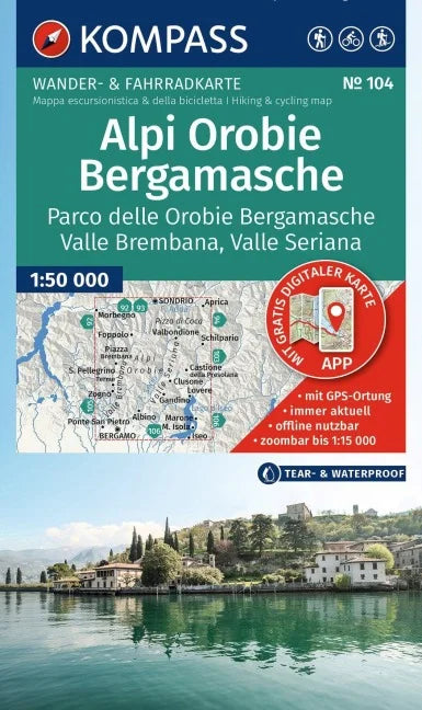 104 Alpi Orobie Bergamasche 1:50.000 - Kompass Wanderkarte