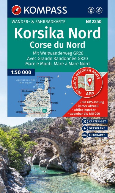 2250 Korsika Nord / Corse du Nord, Weitwanderweg GR20 1:50.000 - Kompass Wanderkartenset