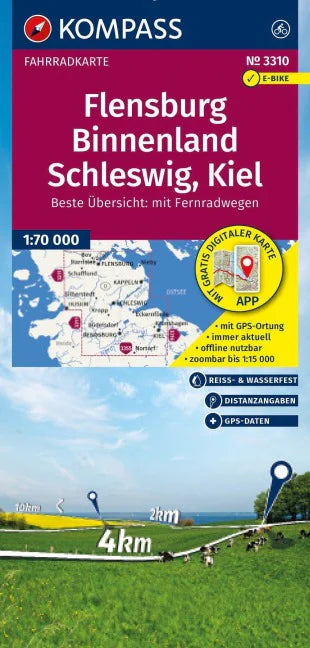 3310 Flensburg Binnenland, Schleswig, Kiel 1:70.000 - KOMPASS Fahrradkarte