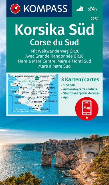 2251 Korsika Süd / Corse du Sud, Weitwanderweg GR20 1:50.000 - Kompass Wanderkartenset