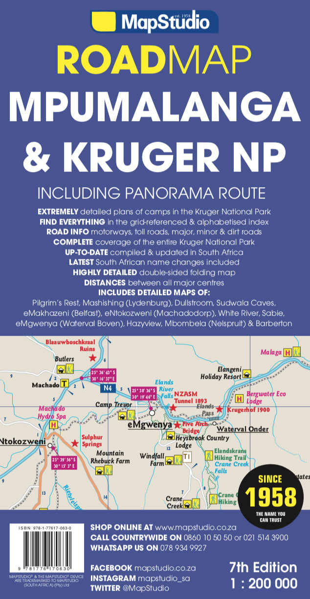 Mpumalanga - Kruger Nationalpark 1:200.000 - Straßenkarte MapStudio - Südafrika