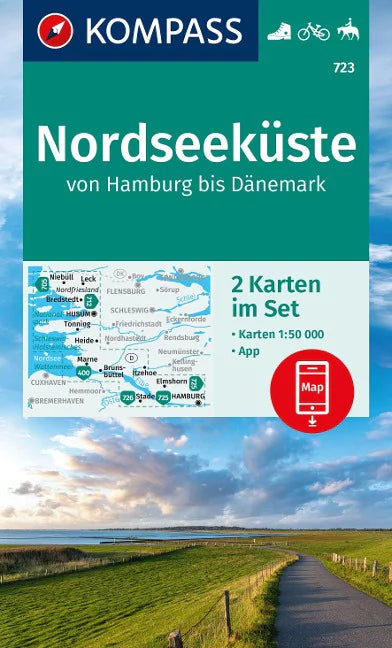 723 Nordseeküste von Hamburg bis Dänemark 1:50.000 - Kompass Wanderkarte