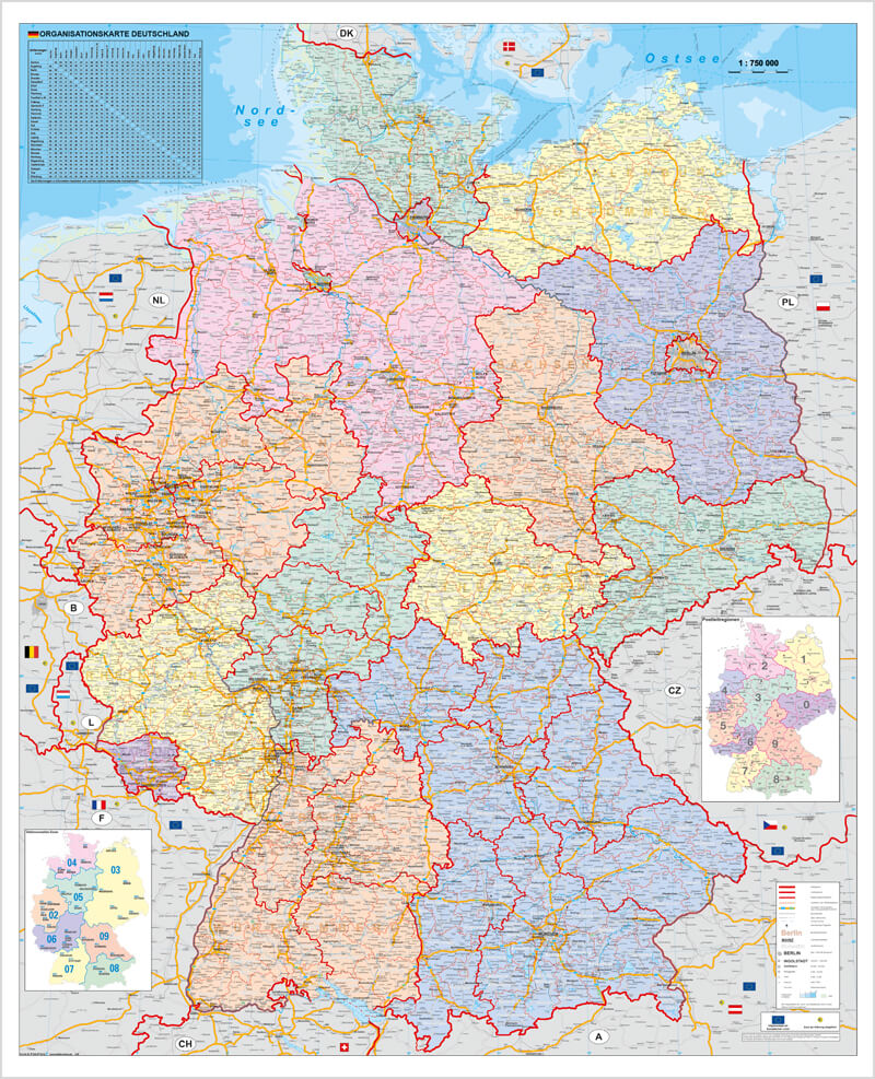 D215b Deutschland Organisationskarte - 97x119 cm Stiefel Verlag