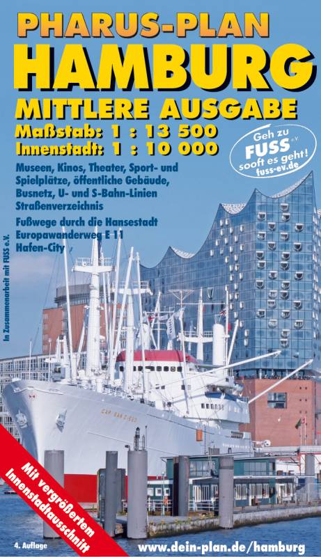 Hamburg Mittlere Ausgabe Stadtplan 1:13.500 Pharus
